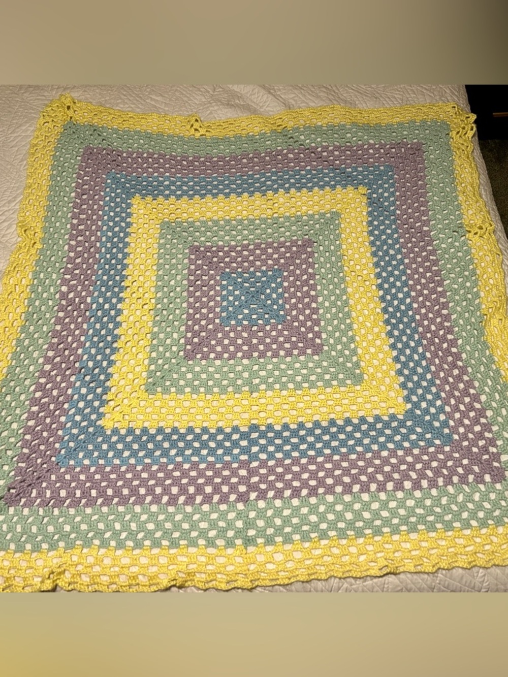 Handmade Crochet Square Knit Blanket Afghan in Pastels